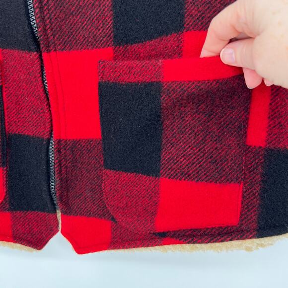 Bemidji Woolen Mills Wool Vest Vtg Mens Large Buffalo Plaid Red Black Sherpa USA - Picture 3 of 8